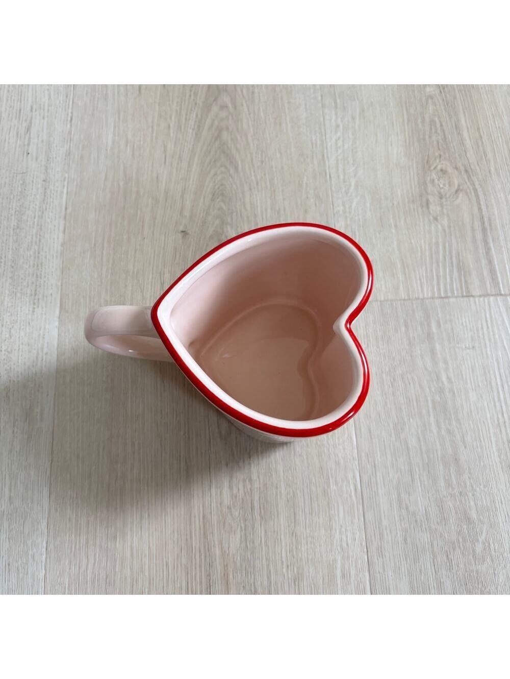 Threshold NWOT Pink w/Red Trim Heart Shaped Stoneware Mug